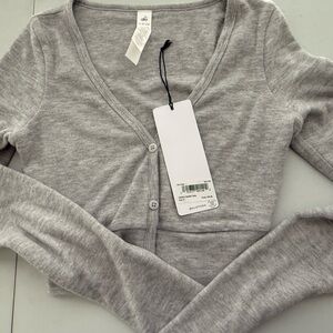 ALO Yoga Light Gray V-Neck Button Cardigan